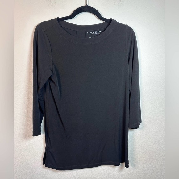 NWOT - Susan Graver Women's Top Sz XS Essentials Regular Liquid Knit Black - Picture 1 of 4